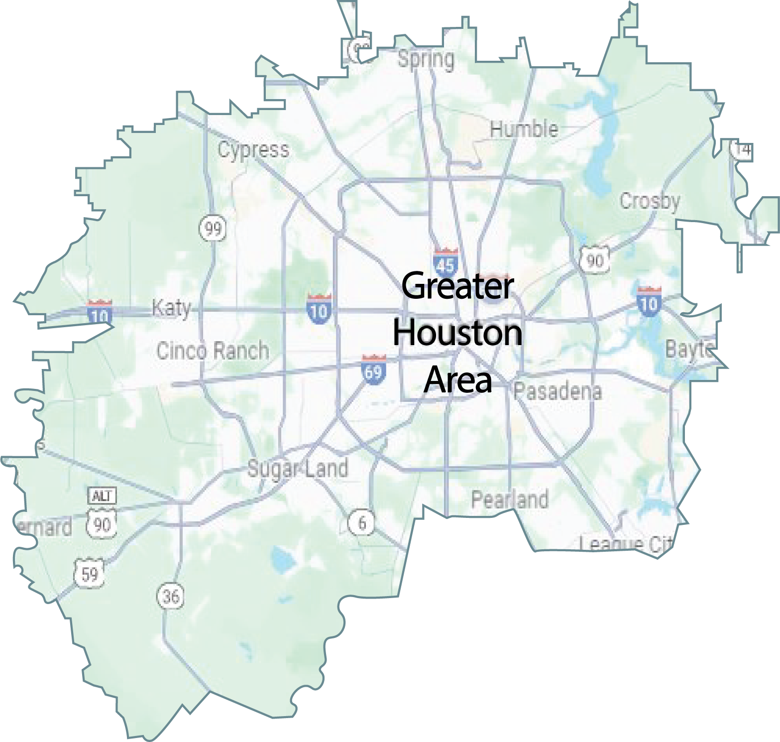 Graphical map-view representation of the Greater Houston Area